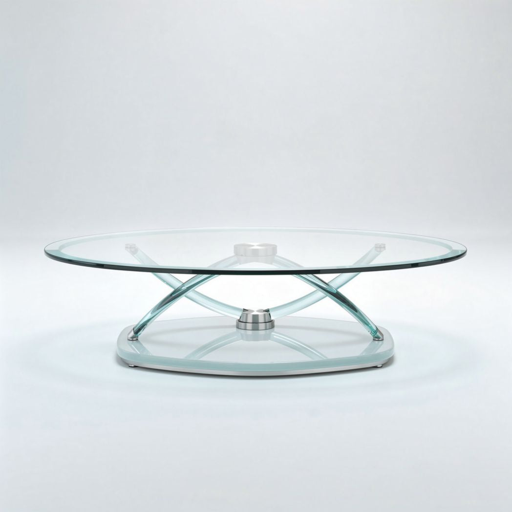 Glass coffee table with stainless steel base and modern design 120 x 120 x 30cm