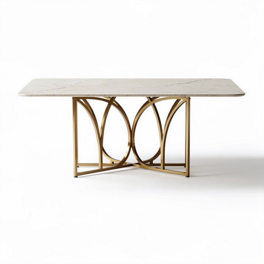 Marble top dining table with gold metal base 180 x 90 x 75cm