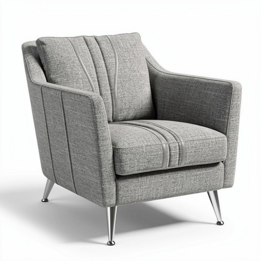Modern armchair in gray fabric with metal legs and cushion dimensions 80 x 80 x 85cm
