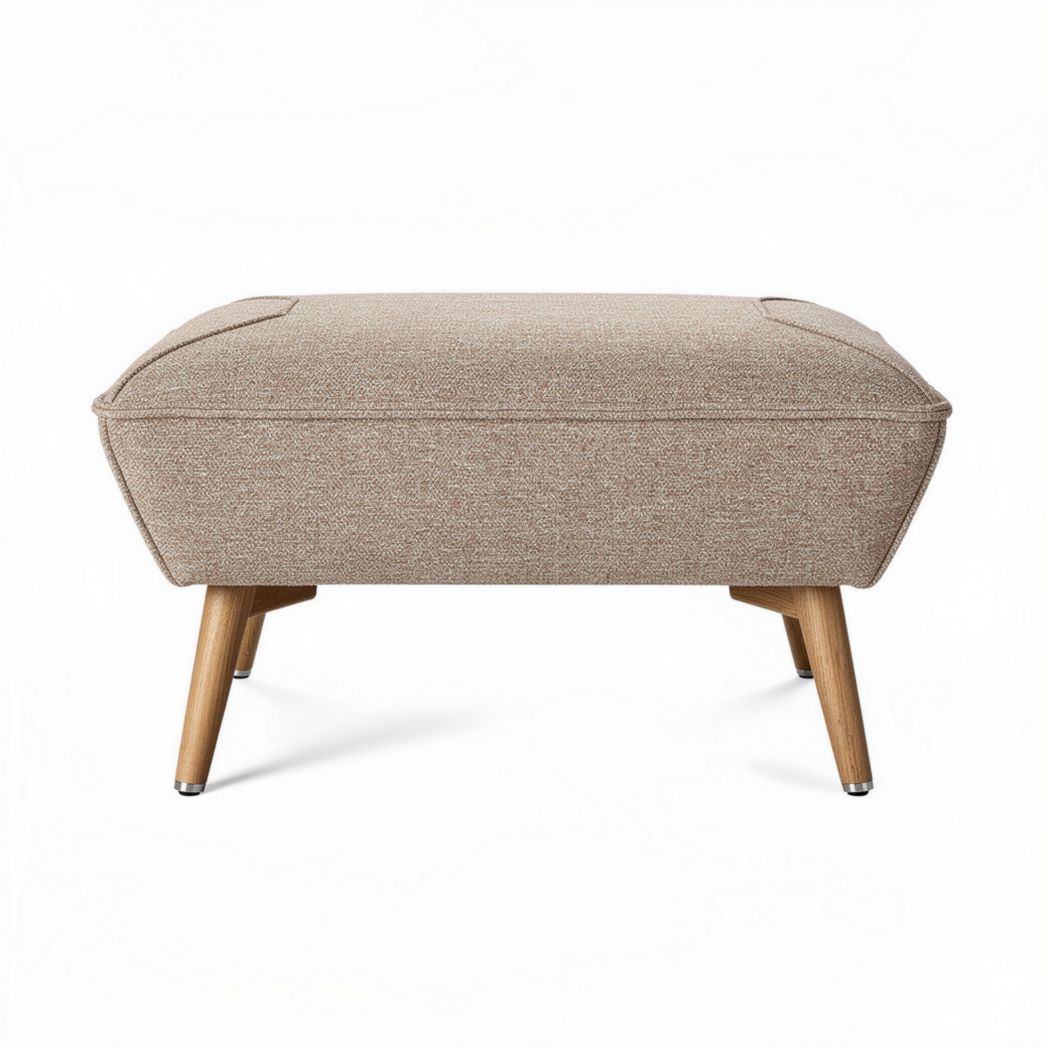 Fabric ottoman footrest with wooden legs in beige 80 x 60 x 40cm
